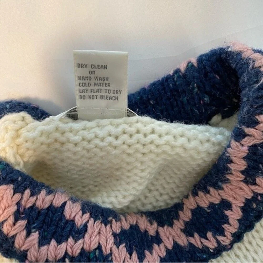 FaBE Vintage Sweater Navy Pink Cream Ski Winter Diamond Snowflake Design Size S